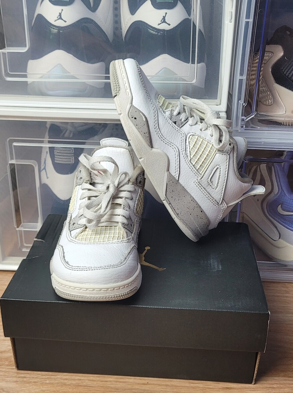 Toddler Air Jordan 4 Retro White Oreo Cement Basketball Shoes TD 11c